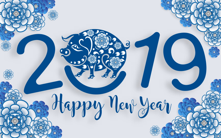 Blaues und weißes chinesisches Porzellanart 2019 Neujahrs-Grafikdesign